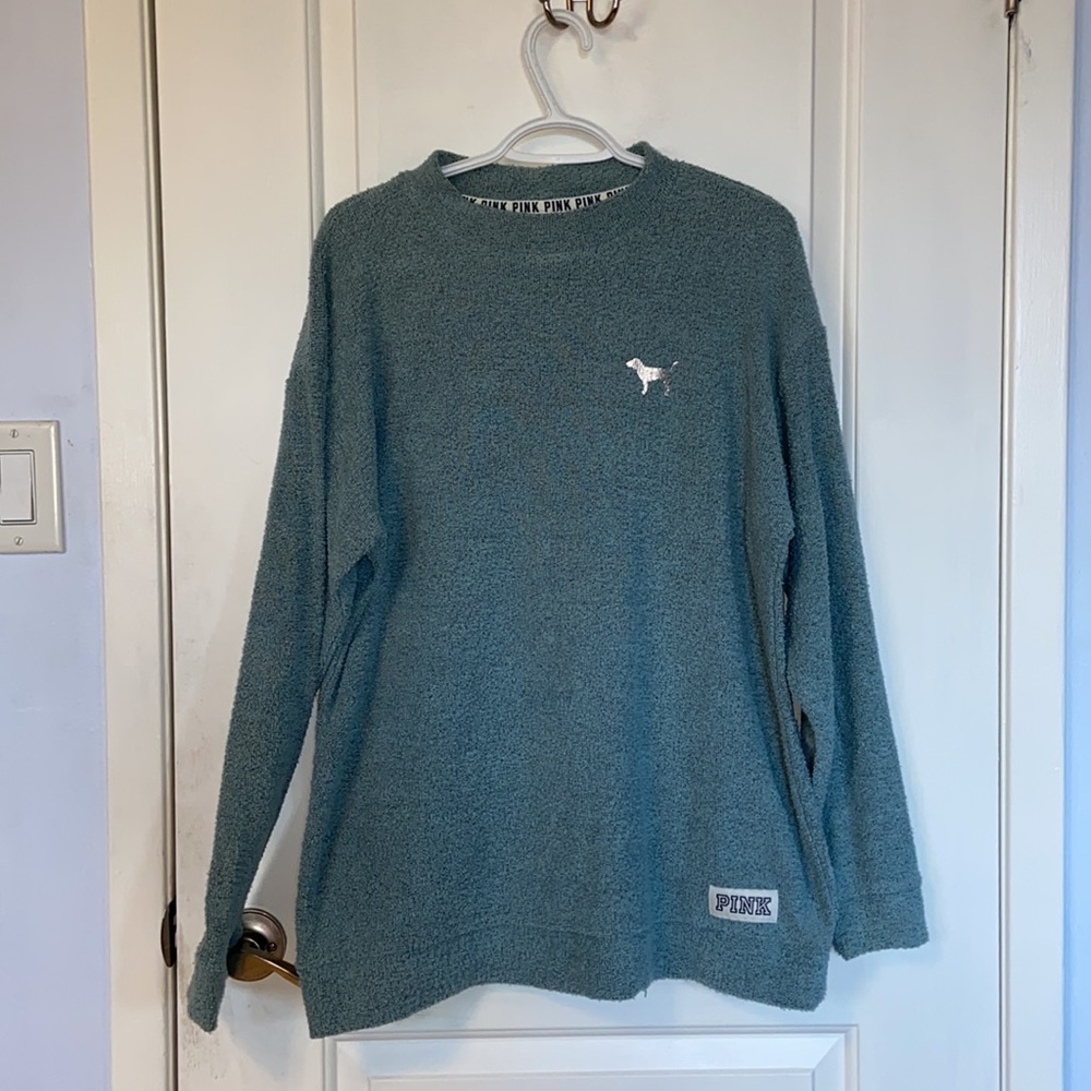 Victoria’s Secret Pink Green Mock Neck Terry Cloth Sweater